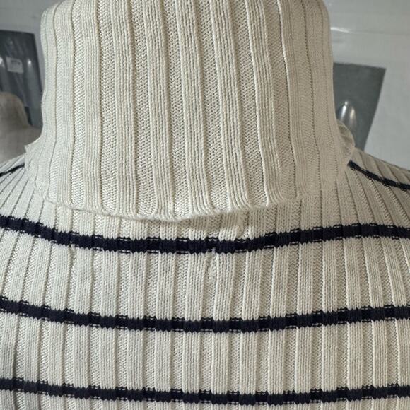 Tommy Hilfiger Vintage Y2K Striped Turtleneck Sweater Women’s M Cream Navy - Picture 5 of 12